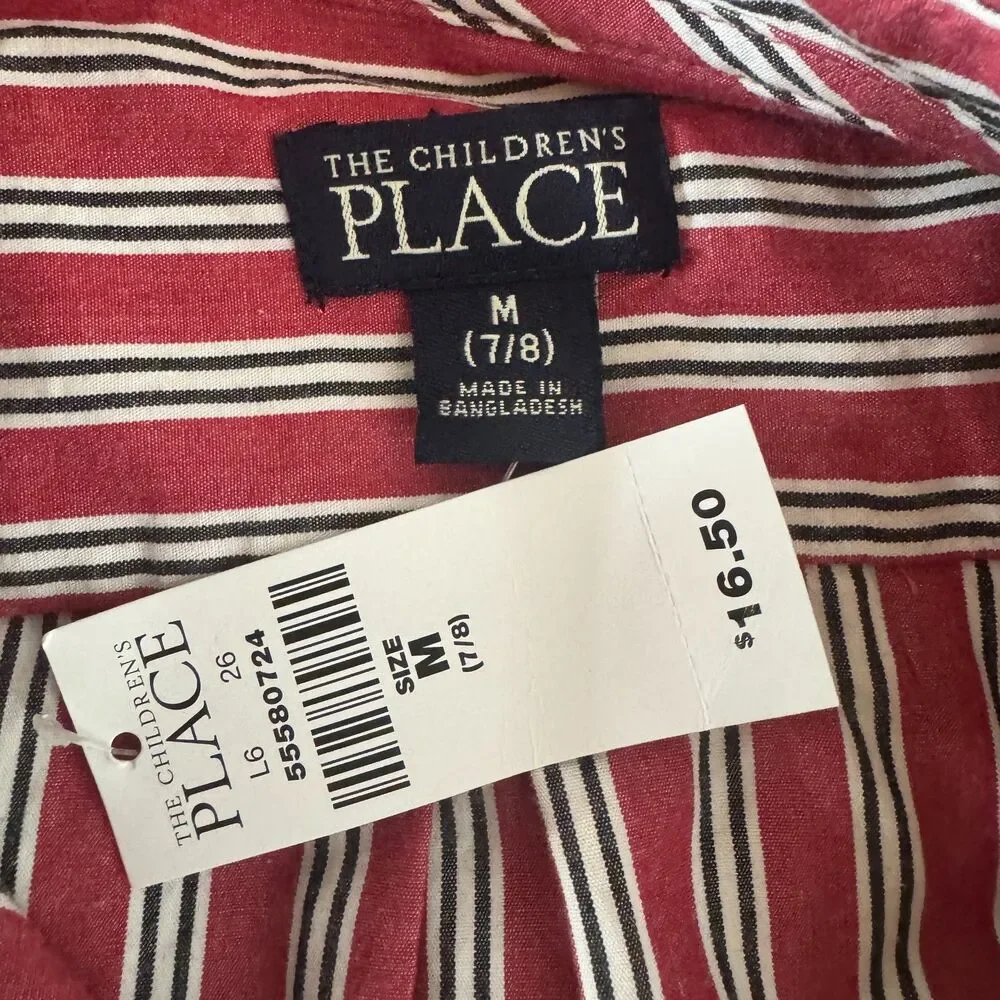 New The Children's Place Striped Button Down Long Sleeve Shirt Boys Size 7/8